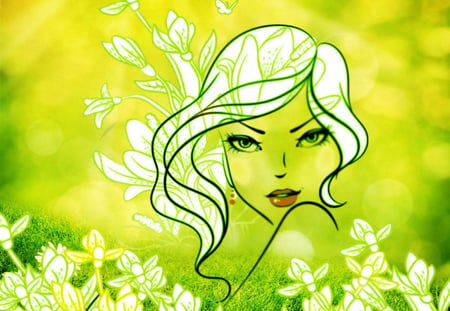 Pretty girl - art, face, flowers, girl